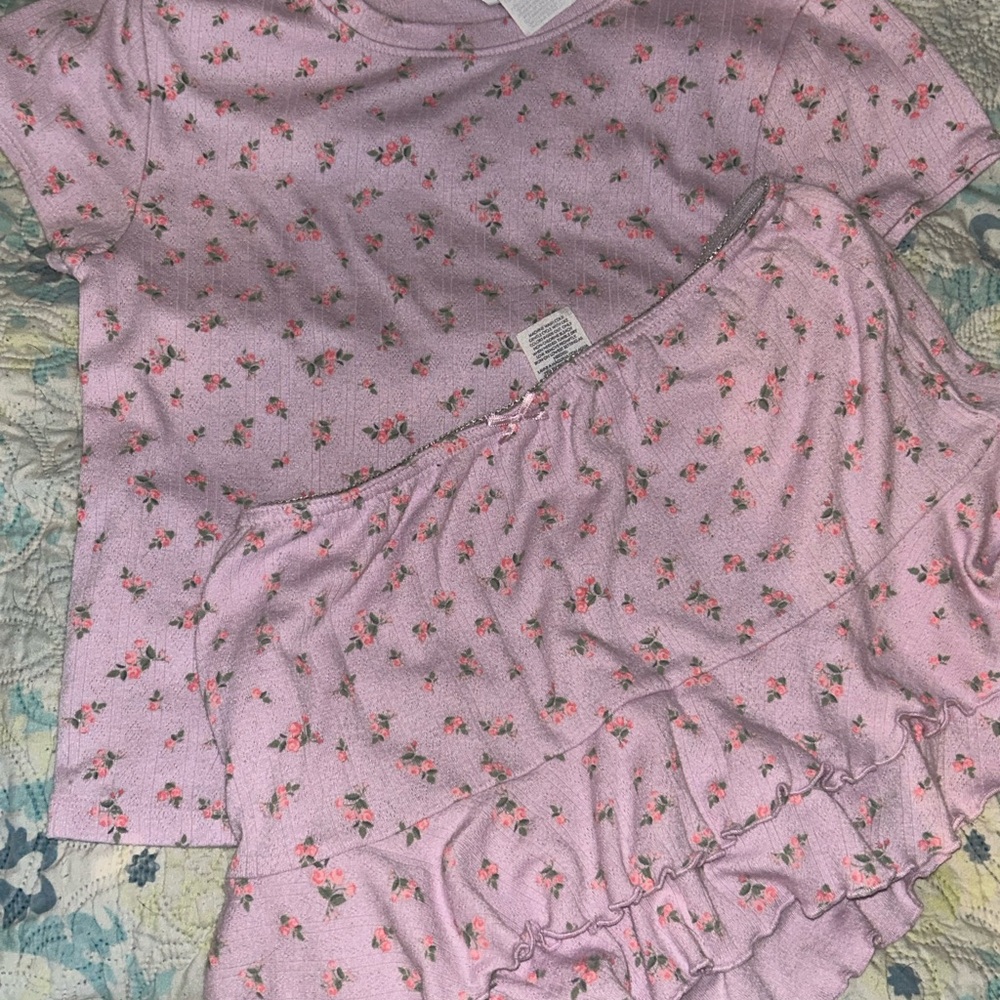 Floral Pink cute lace skirt with bow